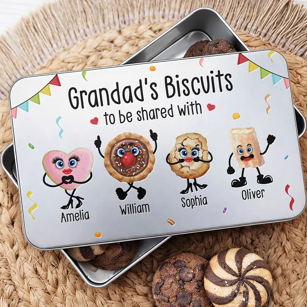 Grandad's Biscuits To Be Shared With The Grandkids - Personalized Metal Biscuit Tin