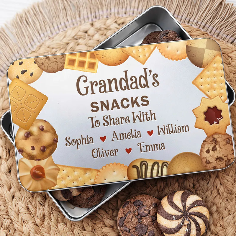 Funny,Gift For Husband,Gift For Grandpa,Gift For Mother,Gift For Father,Gift For Grandma,Gift For Wife - Grandad's Snacks To Share With The Grandkids - Personalized Metal Biscuit Tin