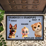 Gift For Grandma, Gift For Grandpa, Gift For Grandparents, Dog Lovers, Cat Lovers, Funny - Grandkids And Grandpups Spoiled Here - Personalized Doormat