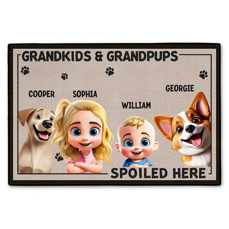 Gift For Grandma, Gift For Grandpa, Gift For Grandparents, Dog Lovers, Cat Lovers, Funny - Grandkids And Grandpups Spoiled Here - Personalized Doormat