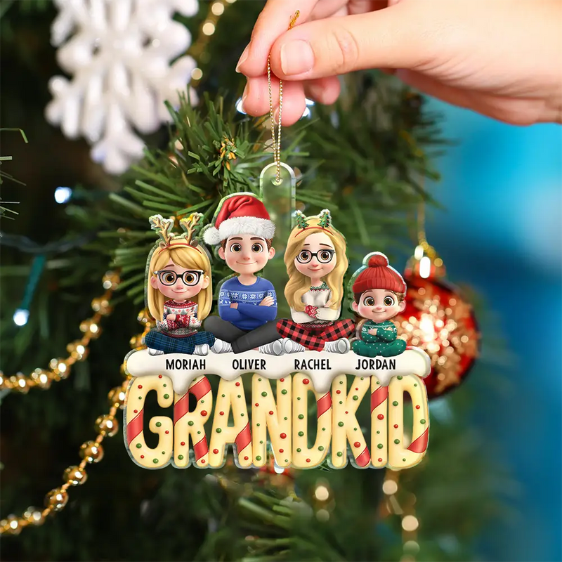 Gift For Grandpa,Gift For Grandma,Gift For Grandparents,Happy,Parents,Christmas - Grandkids Christmas Tree Cake 3D Effect - Personalized Custom Shaped Acrylic Ornament