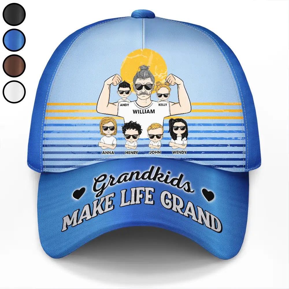 Gift For Grandpa, Happy, Love, Grandpa - Grandkids - Grandkids Make Life Grand - Personalized Classic Cap