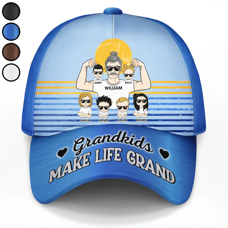 Gift For Grandpa, Happy, Love, Grandpa - Grandkids - Grandkids Make Life Grand - Personalized Classic Cap