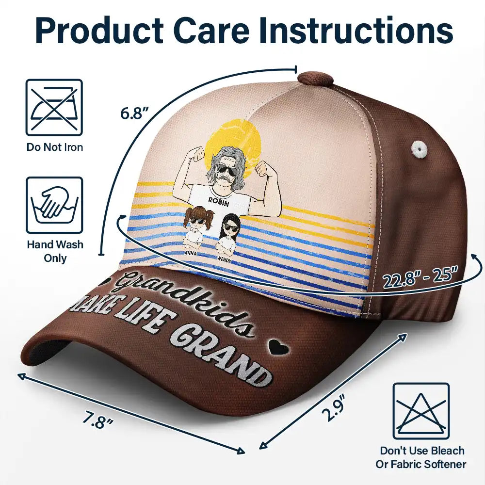 Gift For Grandpa, Happy, Love, Grandpa - Grandkids - Grandkids Make Life Grand - Personalized Classic Cap
