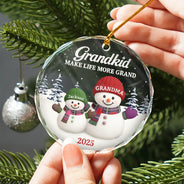 Gift For Grandma,Gift For Grandpa,Gift For Grandparents,Gift For Grandkids,Christmas,Happy - Grandkids Make Life More Grand - Personalized Circle Glass Ornament