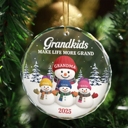 Gift For Grandma,Gift For Grandpa,Gift For Grandparents,Gift For Grandkids,Christmas,Happy - Grandkids Make Life More Grand - Personalized Circle Glass Ornament