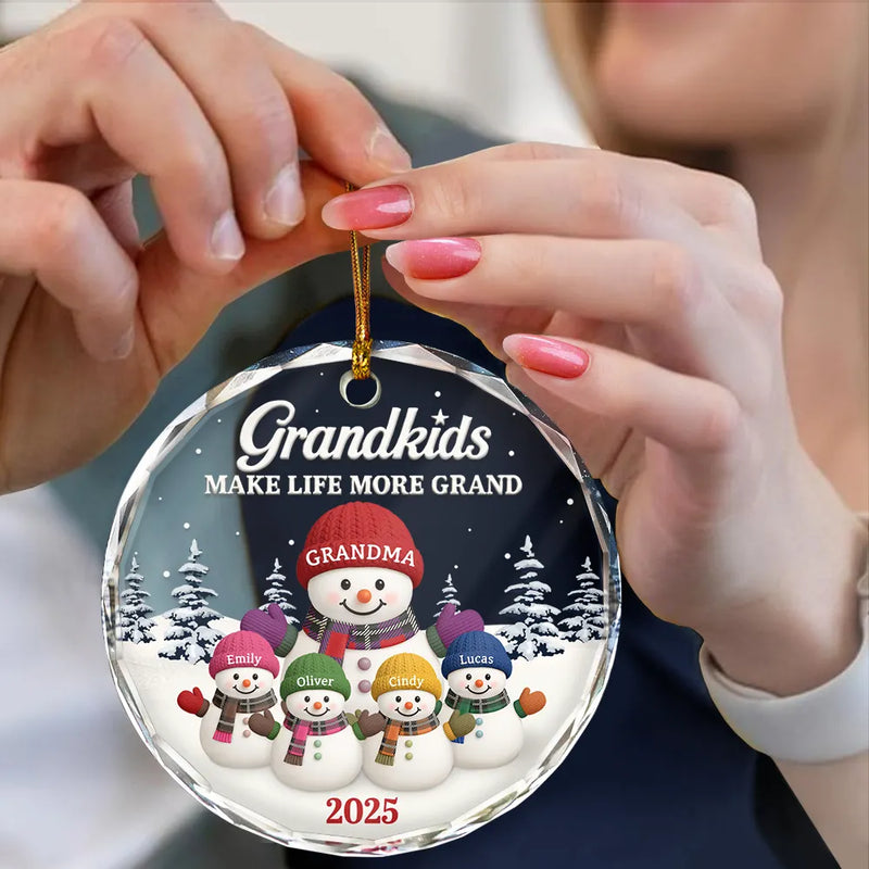 Gift For Grandma,Gift For Grandpa,Gift For Grandparents,Gift For Grandkids,Christmas,Happy - Grandkids Make Life More Grand - Personalized Circle Glass Ornament