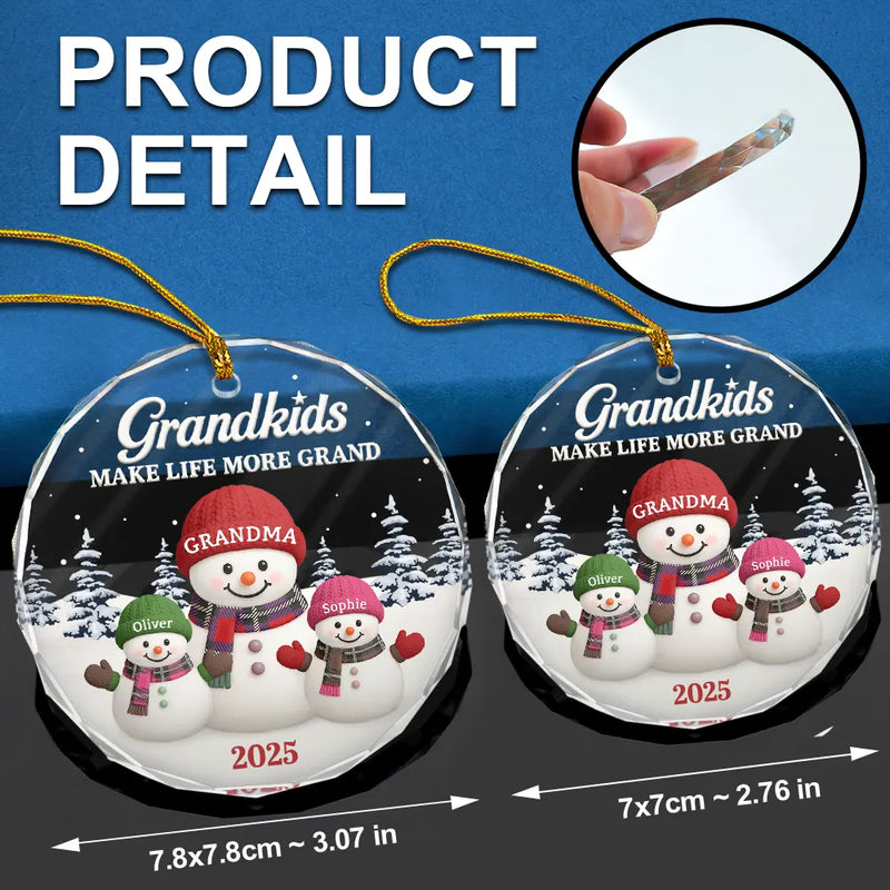 Gift For Grandma,Gift For Grandpa,Gift For Grandparents,Gift For Grandkids,Christmas,Happy - Grandkids Make Life More Grand - Personalized Circle Glass Ornament