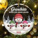 Gift For Grandma,Gift For Grandpa,Gift For Grandparents,Gift For Grandkids,Christmas,Happy - Grandkids Make Life More Grand - Personalized Circle Glass Ornament