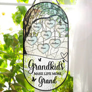 Happy,Gift For Husband,Gift For Wife,Parents,Gift For Grandpa,Gift For Mother,Gift For Father,Gift For Grandma,Gift For Grandparents - Grandkids Make Life More Grand - Personalized Rounded Rectangle Stained Glass Suncatcher