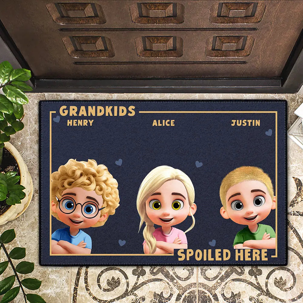 Gift For Grandpa, Gift For Grandma, Gift For Grandparents, Gift For Women, Gift For Men, Top Market, Happy - Grandkids Spoiled Here 3D Effect - Personalized Doormat