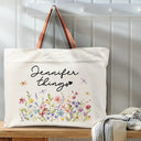 Gift For Women, Happy, Gift For Yourself - Grandma Things Grandma Getaway Bag Wild Flowers - Personalized Leather Handle Tote Bag