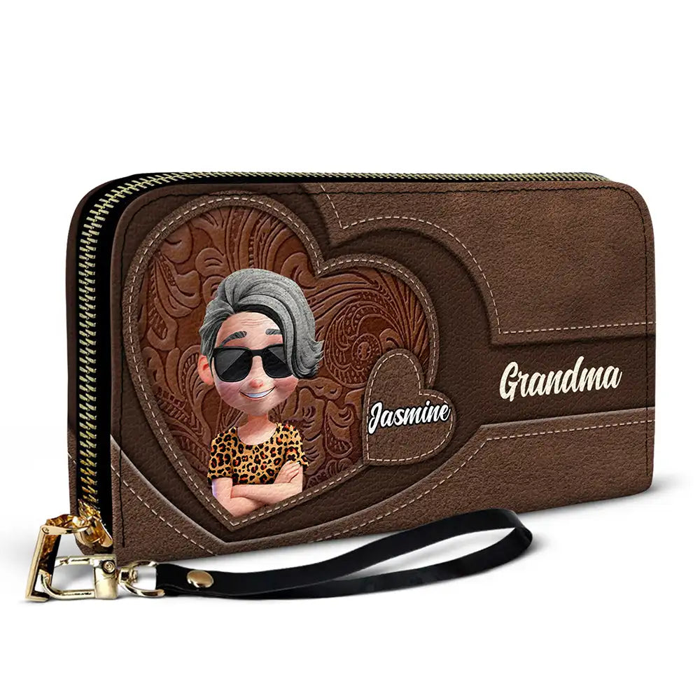 Gift For Mother - Grandma Mother And Her Sweethearts - Personalized Leather Long Wallet