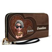 Gift For Mother - Grandma Mother And Her Sweethearts - Personalized Leather Long Wallet