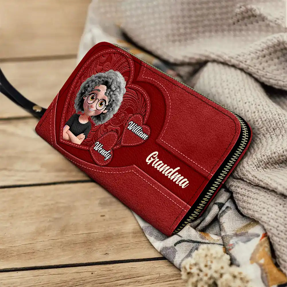 Gift For Mother - Grandma Mother And Her Sweethearts - Personalized Leather Long Wallet