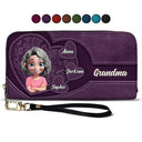 Gift For Mother - Grandma Mother And Her Sweethearts - Personalized Leather Long Wallet