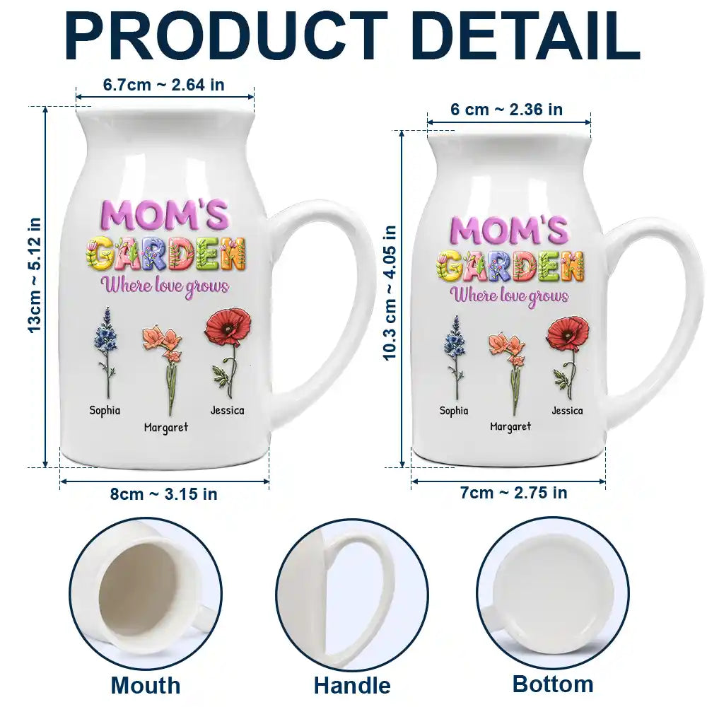 Gift For Grandma,Love,Happy - Grandma Garden Where Love Grow 3D Effect Birth Flower - Personalized Ceramic Flower Vase