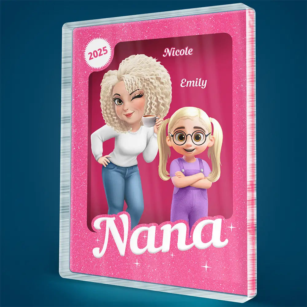 Gift For Grandma,Gift For Mother,Gift For Kids,Gift For Grandkids,Happy - Grandma Grandkids 3D Effect Pink Action Figure - Personalized Custom Shaped Acrylic Plaque