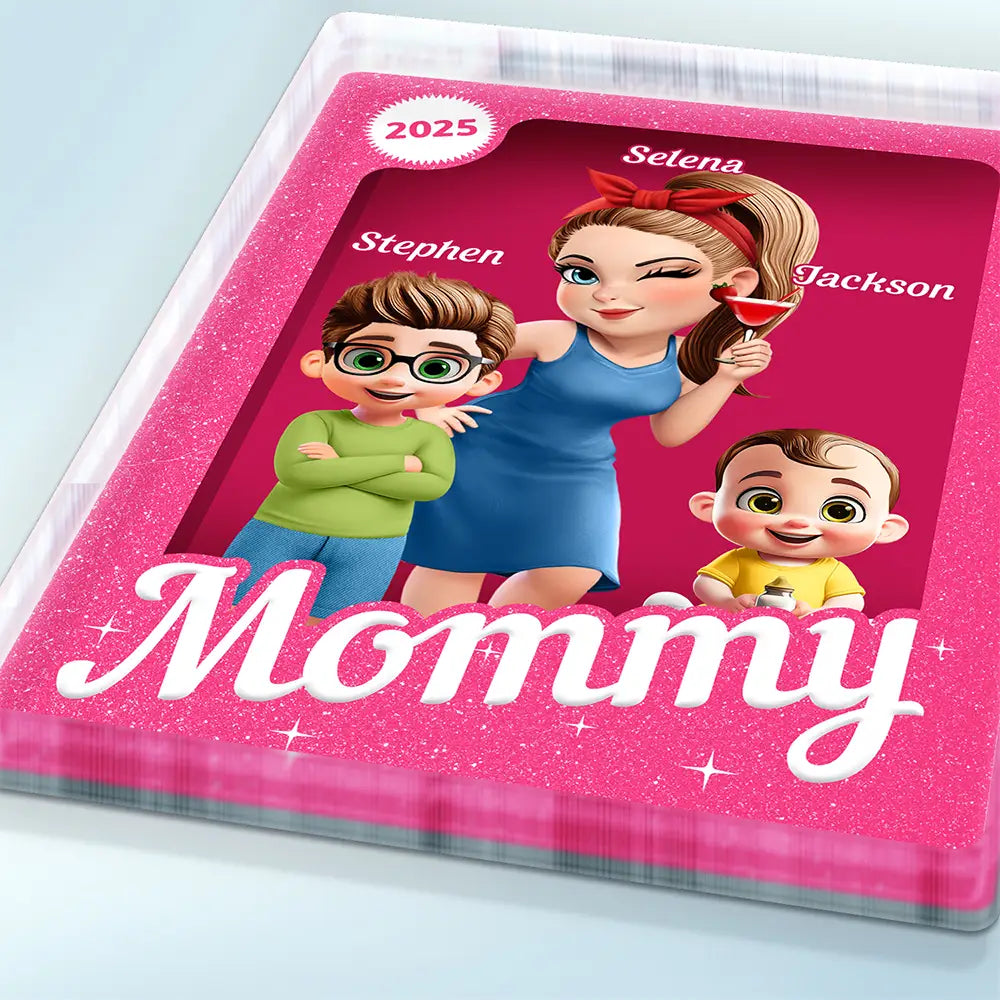 Gift For Grandma,Gift For Mother,Gift For Kids,Gift For Grandkids,Happy - Grandma Grandkids 3D Effect Pink Action Figure - Personalized Custom Shaped Acrylic Plaque