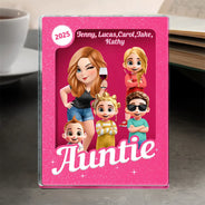 Gift For Grandma,Gift For Mother,Gift For Kids,Gift For Grandkids,Happy - Grandma Grandkids 3D Effect Pink Action Figure - Personalized Custom Shaped Acrylic Plaque