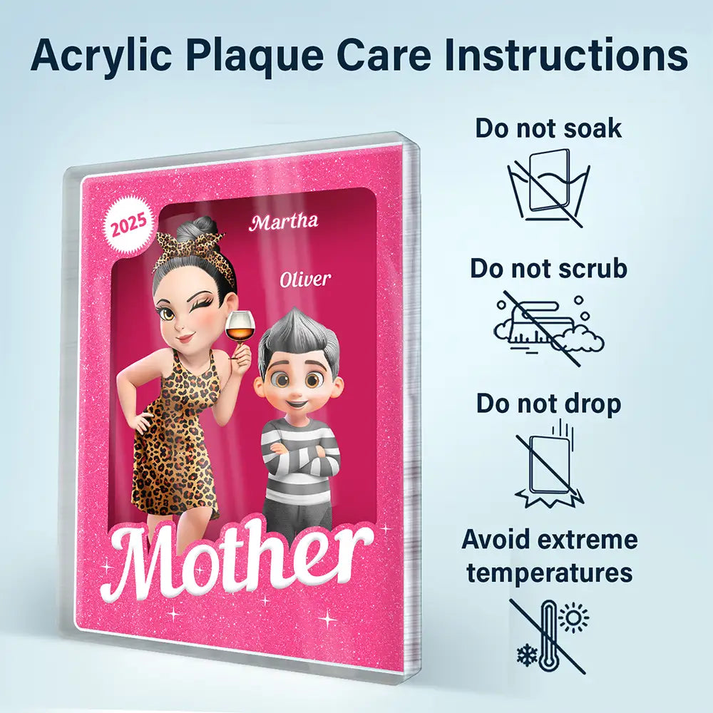 Gift For Grandma,Gift For Mother,Gift For Kids,Gift For Grandkids,Happy - Grandma Grandkids 3D Effect Pink Action Figure - Personalized Custom Shaped Acrylic Plaque