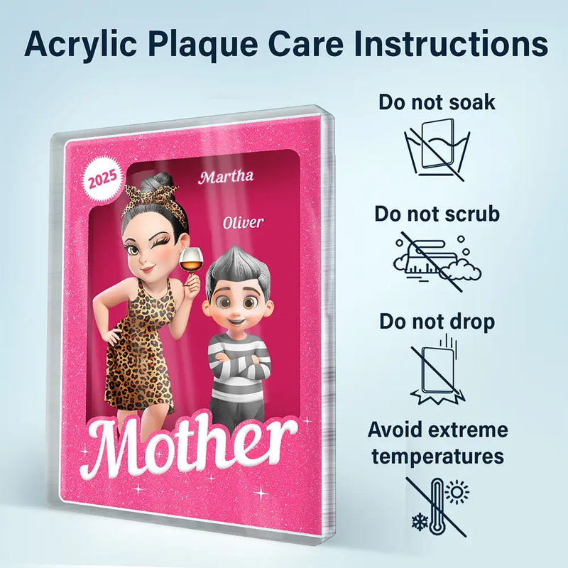 Gift For Grandma,Gift For Mother,Gift For Kids,Gift For Grandkids,Happy - Grandma Grandkids 3D Effect Pink Action Figure - Personalized Custom Shaped Acrylic Plaque