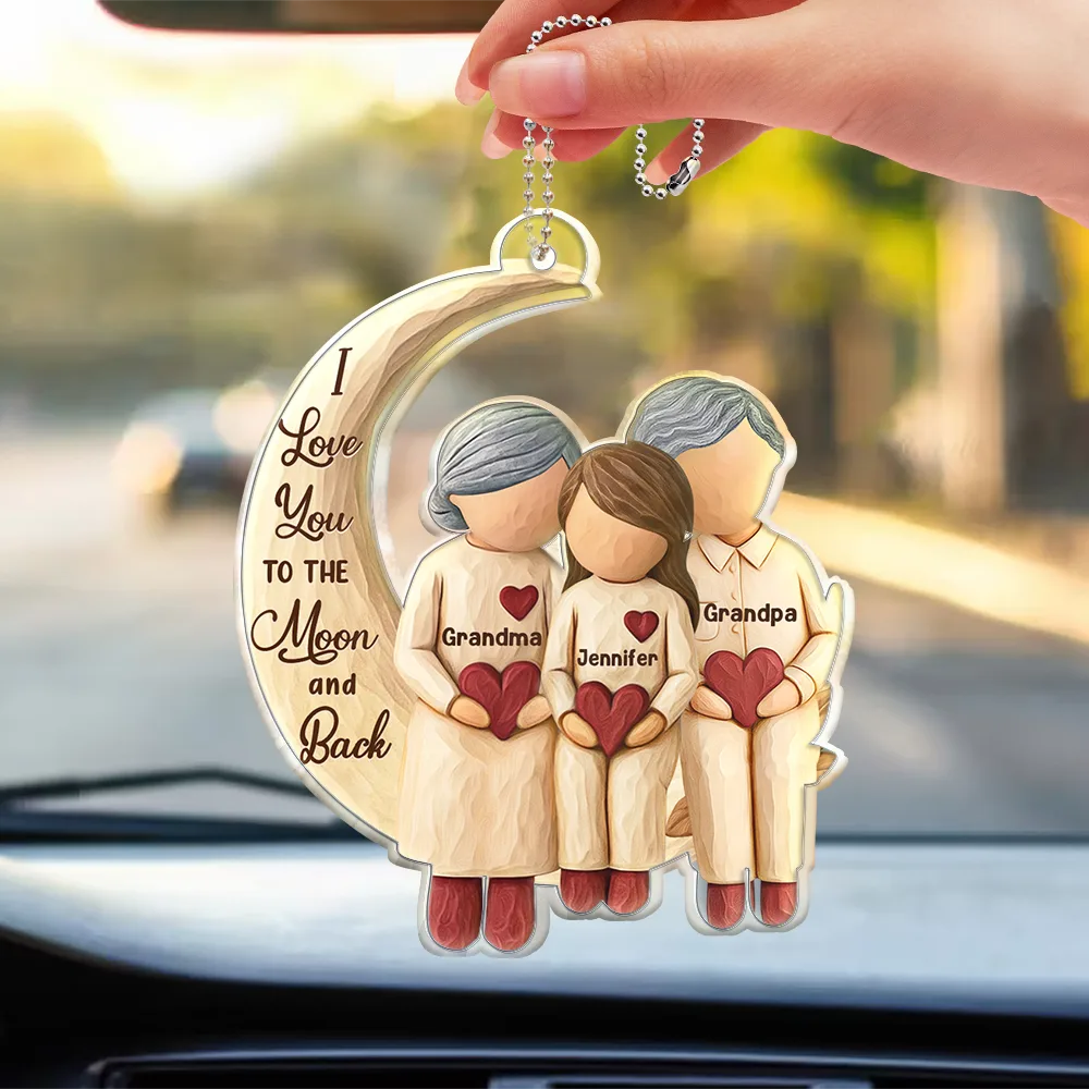 Gift For Grandma, Grandma - Grandkids, Love - Grandma Grandkids Sitting On The Moon - Personalized Acrylic Car Hanger