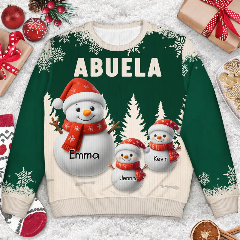 Gift For Grandpa, Gift For Women, Christmas, Top Market, Happy - Grandma Grandkids Snowman 3D Effect - Personalized Unisex Ugly Sweater