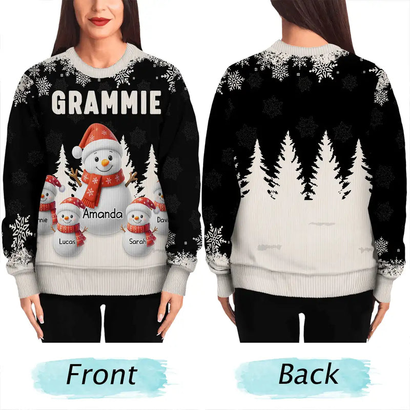 Gift For Grandpa, Gift For Women, Christmas, Top Market, Happy - Grandma Grandkids Snowman 3D Effect - Personalized Unisex Ugly Sweater
