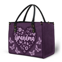 Gift For Mother,Gift For Grandma,Happy,Grandma,Grandkids - Mommy Grandma Leather Floral - Personalized Leather Bag
