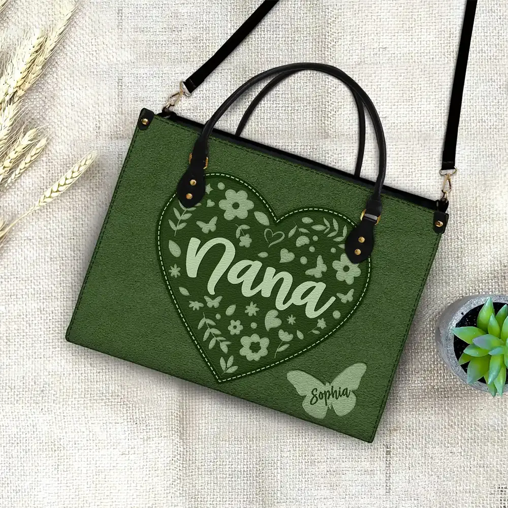 Gift For Mother,Gift For Grandma,Happy,Grandma,Grandkids - Mommy Grandma Leather Floral - Personalized Leather Bag
