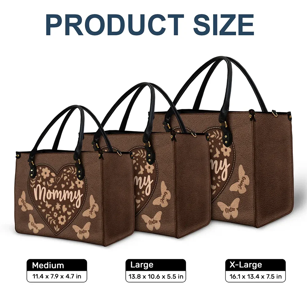Gift For Mother,Gift For Grandma,Happy,Grandma,Grandkids - Mommy Grandma Leather Floral - Personalized Leather Bag
