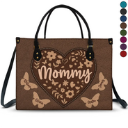 Gift For Mother,Gift For Grandma,Happy,Grandma,Grandkids - Mommy Grandma Leather Floral - Personalized Leather Bag
