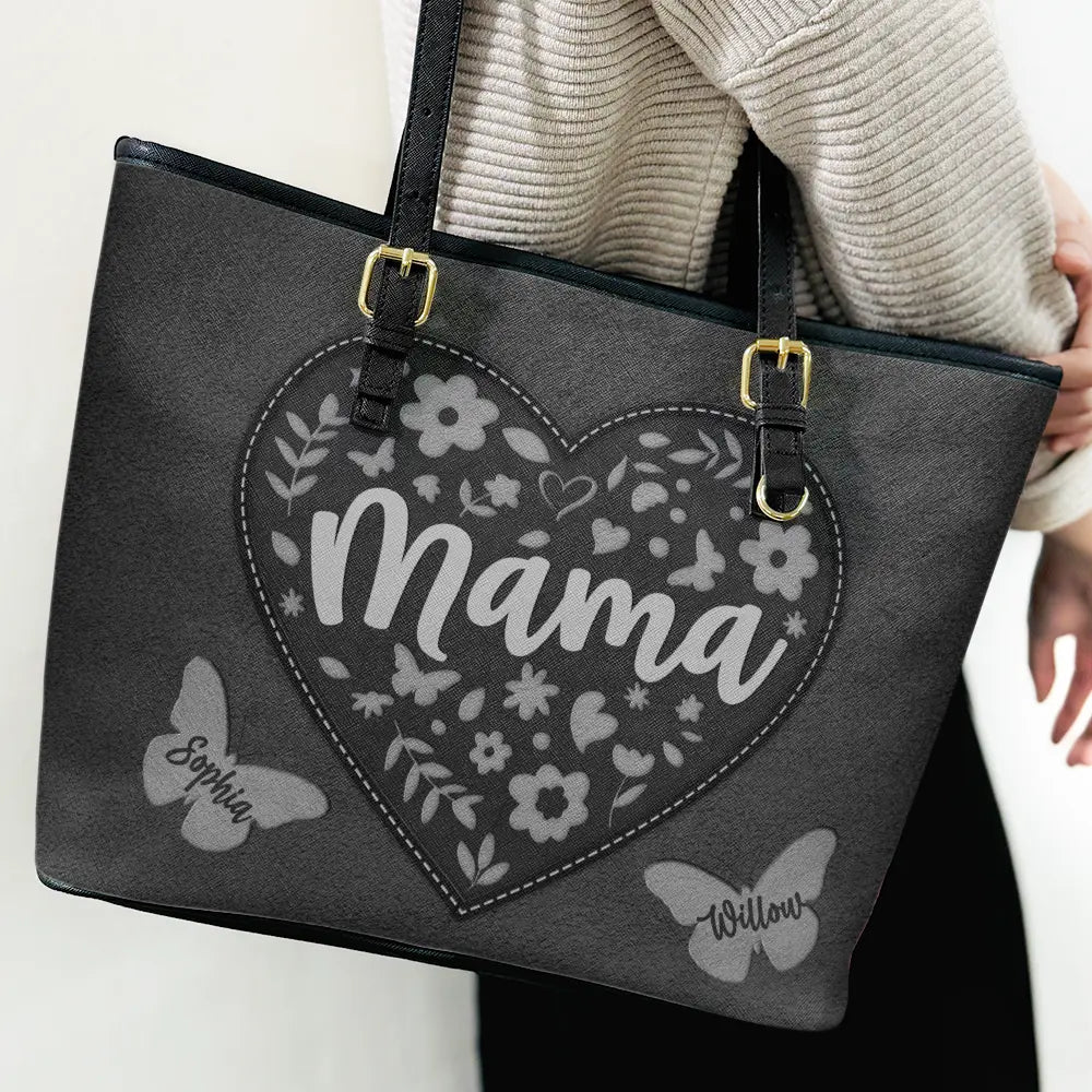 Gift For Grandma, Gift For Mother, Happy - Grandma Leather Floral - Personalized Leather Tote Bag