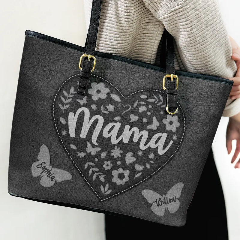 Gift For Grandma, Gift For Mother, Happy - Grandma Leather Floral - Personalized Leather Tote Bag
