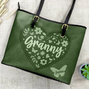 Gift For Grandma, Gift For Mother, Happy - Grandma Leather Floral - Personalized Leather Tote Bag
