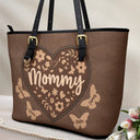 Gift For Grandma, Gift For Mother, Happy - Grandma Leather Floral - Personalized Leather Tote Bag