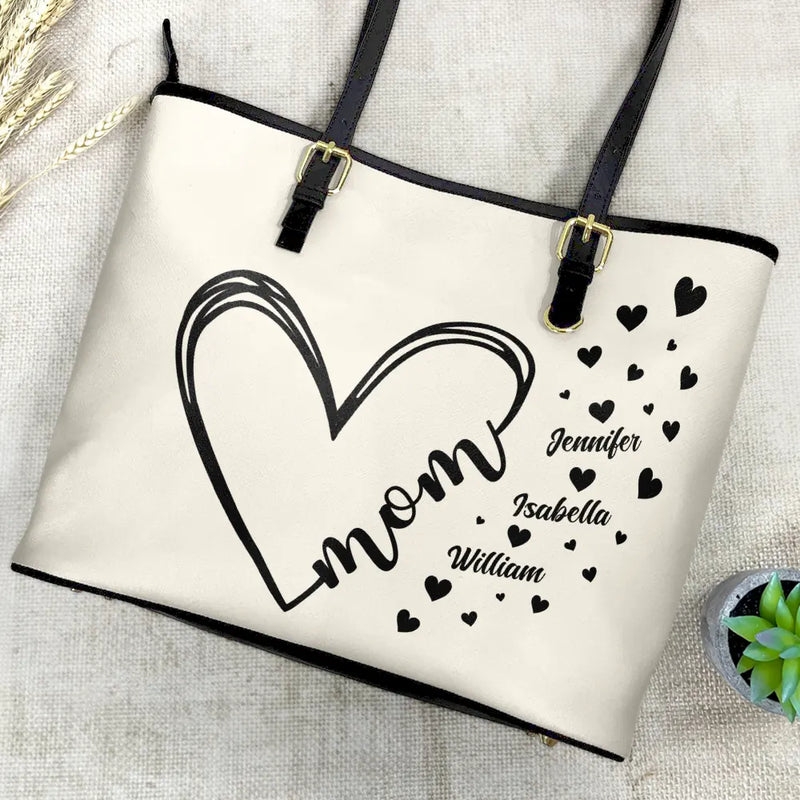 Gift For Mother, Gift For Grandma, Happy - Grandma Little Hearts - Personalized Leather Tote Bag