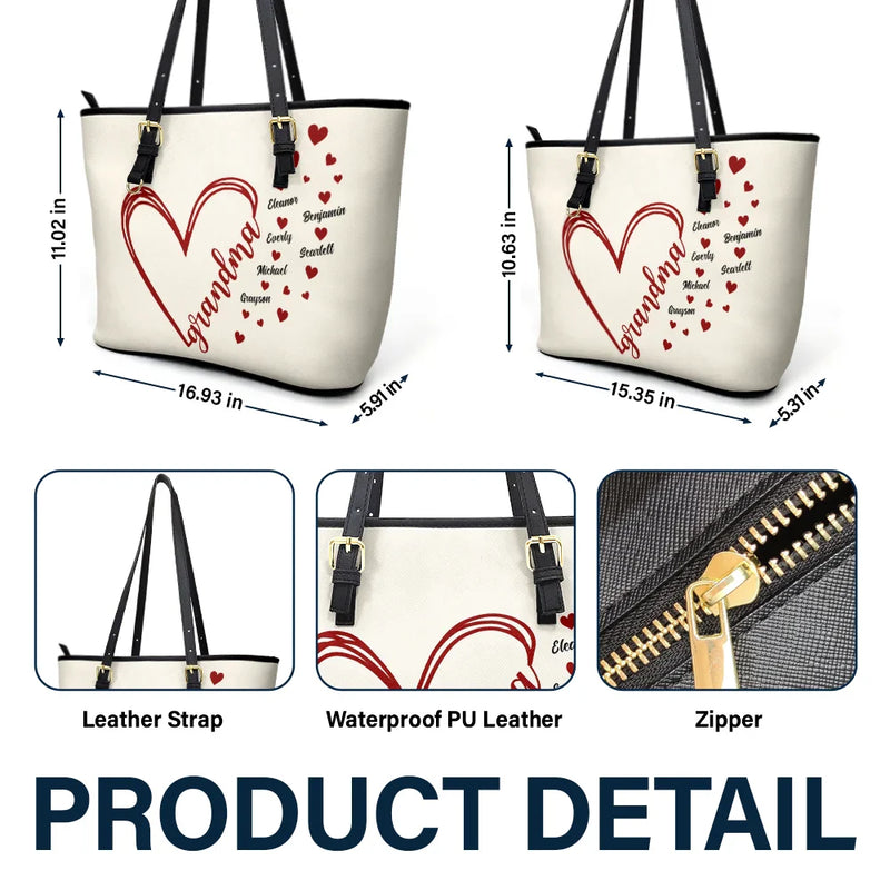 Gift For Mother, Gift For Grandma, Happy - Grandma Little Hearts - Personalized Leather Tote Bag
