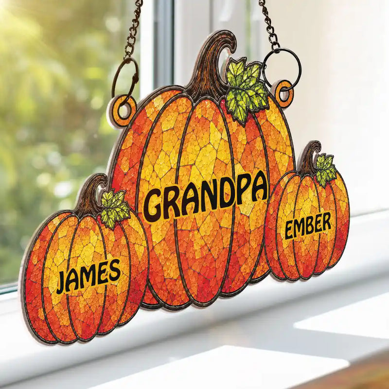 Adorable,Grandpa - Grandkids,Gift For Grandkids,Gift For Grandpa,Icon - Grandma Little Pumpkins - Personalized Window Hanging Suncatcher Ornament