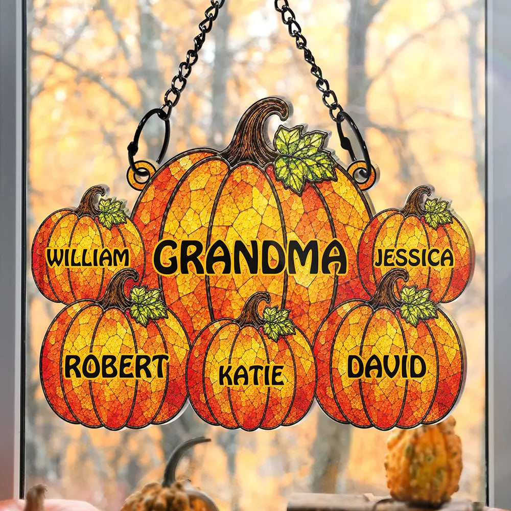 Grandma Little Pumpkins - Personalized Window Hanging Suncatcher Ornament