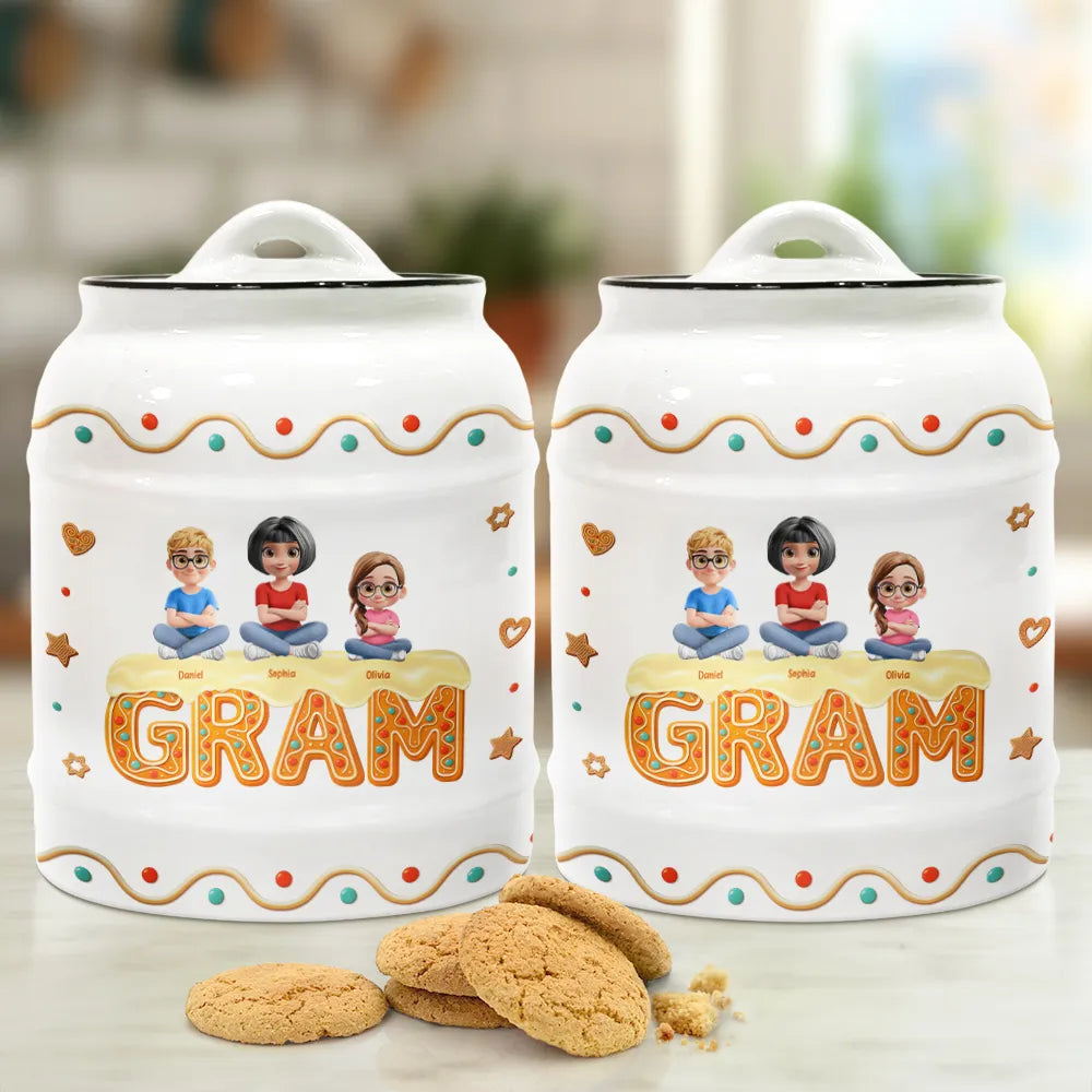 Gift For Grandma,Grandma - Grandkids,Gift For Mother,Single Mom,Mom - Children,Mom - Sons,Mom - Daughters (Young),Mom - Daughters (Adult),Christmas,Happy - Grandma Mom 3D Effect - Personalized Cookie Jar