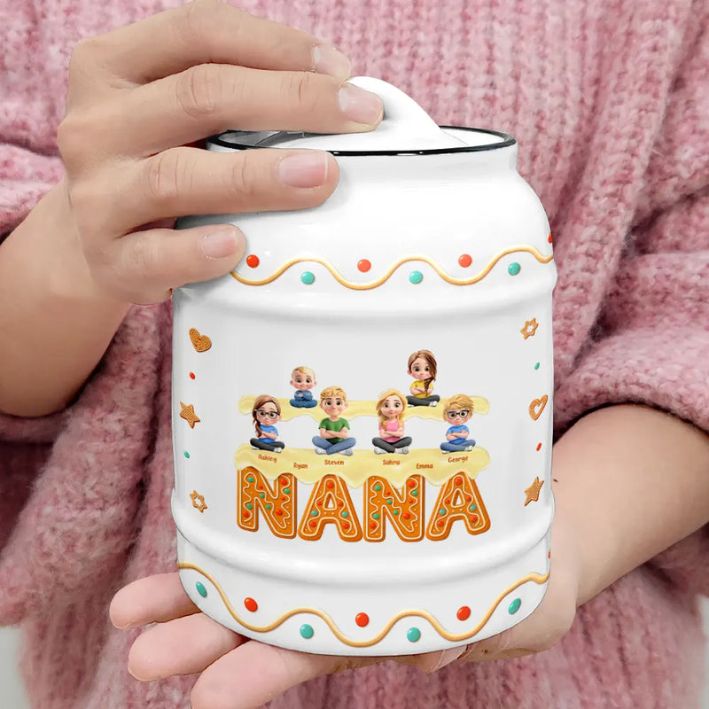 Gift For Grandma,Grandma - Grandkids,Gift For Mother,Single Mom,Mom - Children,Mom - Sons,Mom - Daughters (Young),Mom - Daughters (Adult),Christmas,Happy - Grandma Mom 3D Effect - Personalized Cookie Jar