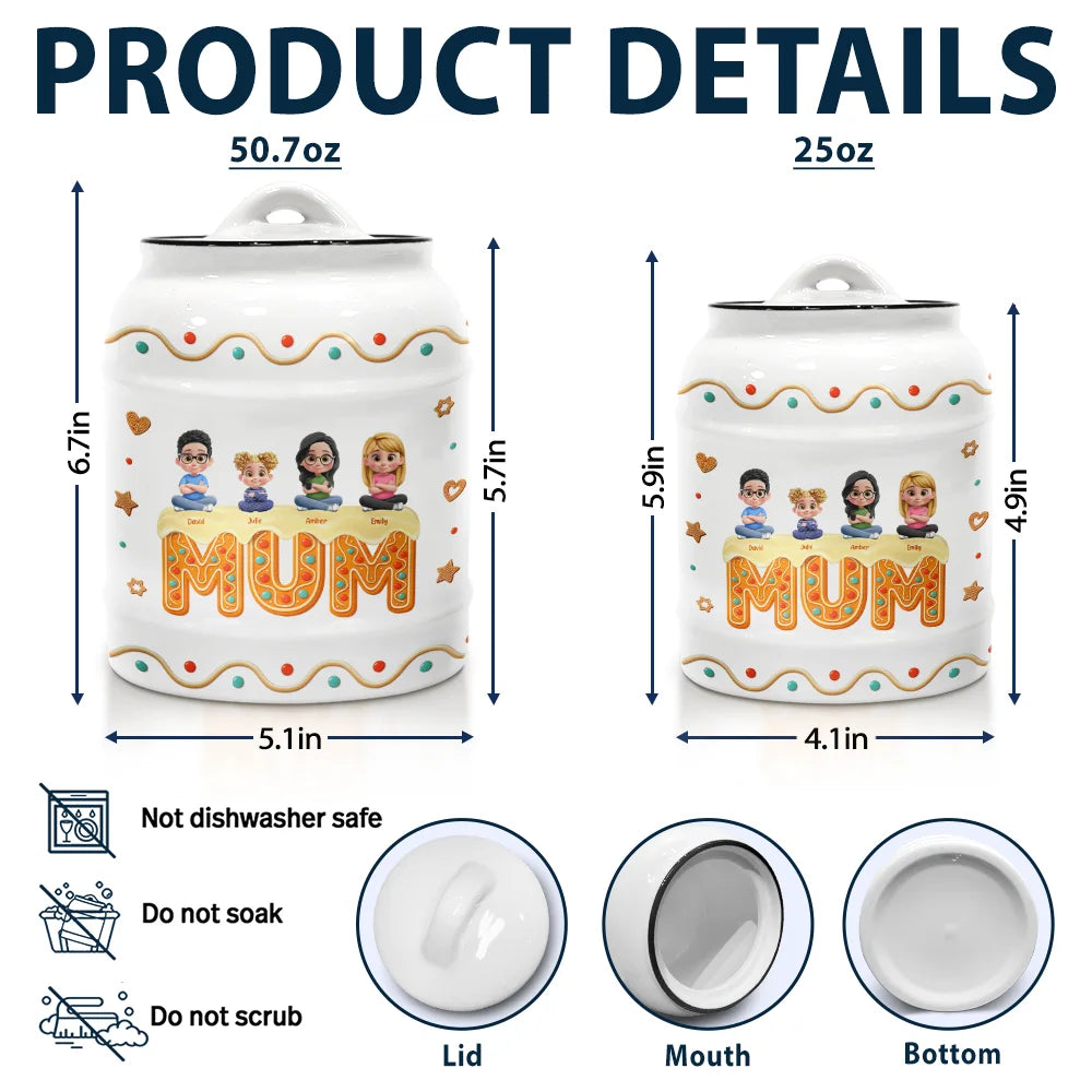Gift For Grandma,Grandma - Grandkids,Gift For Mother,Single Mom,Mom - Children,Mom - Sons,Mom - Daughters (Young),Mom - Daughters (Adult),Christmas,Happy - Grandma Mom 3D Effect - Personalized Cookie Jar
