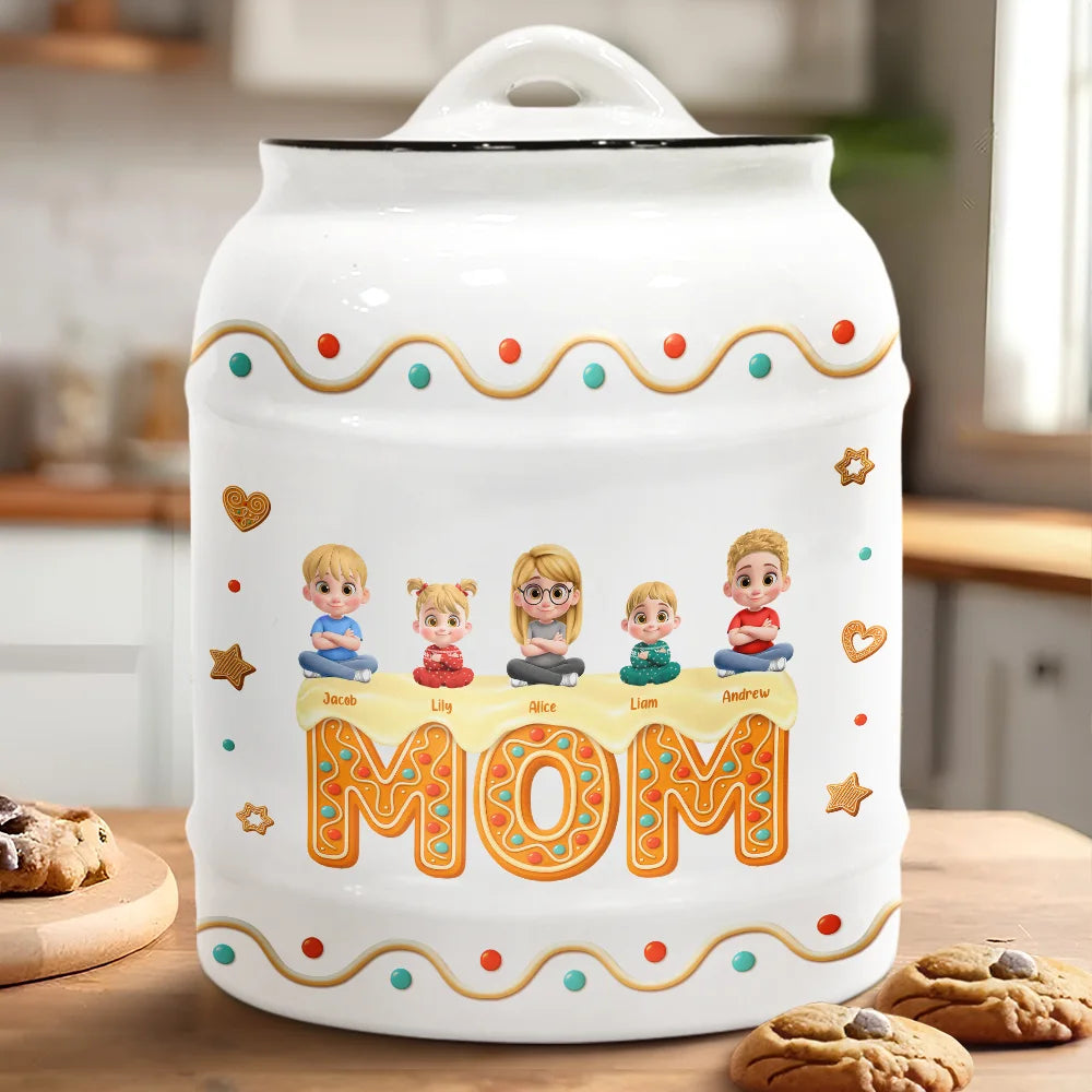 Gift For Grandma,Grandma - Grandkids,Gift For Mother,Single Mom,Mom - Children,Mom - Sons,Mom - Daughters (Young),Mom - Daughters (Adult),Christmas,Happy - Grandma Mom 3D Effect - Personalized Cookie Jar
