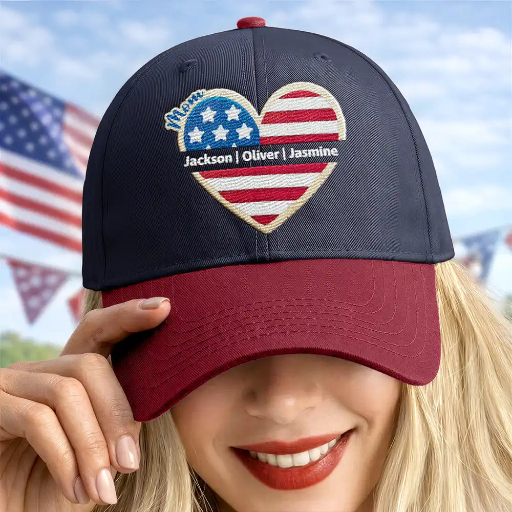 Gift For Mother, Gift For Grandma, Love, Independence Day - Grandma Mom American Heart - Personalized Embroidered Two Tone Cap