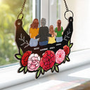 Gift For Yourself, Gift For Women, Gift For Mother, Mom - Daughters (Adult), Mom - Daughters (Young), Mom - Sons, Mom - Children, Gift For Grandma, Grandma - Grandkids, Love, Afro Mom - Grandma Mom And Children Sitting On Floral Moon - Personalized Window Hanging Suncatcher Ornament