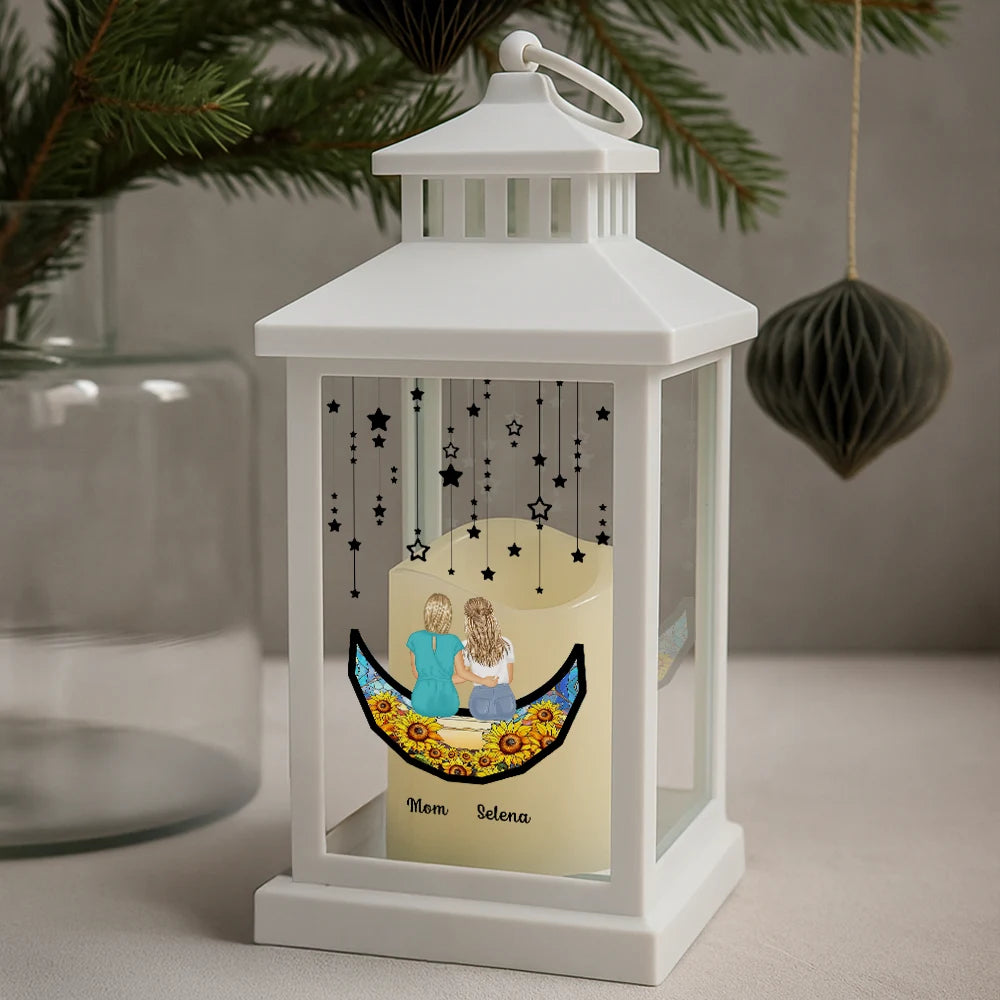 Gift For Women,Gift For Mother,Mom - Daughters (Adult),Mom - Daughters (Young),Mom - Sons,Gift For Grandma,Grandma - Grandkids,Gift For Grandkids,Gift For Daughter,Gift For Son,Love,Single Mom - Grandma Mom And Children Sitting On The Moon - Personalized LED Candle Lantern