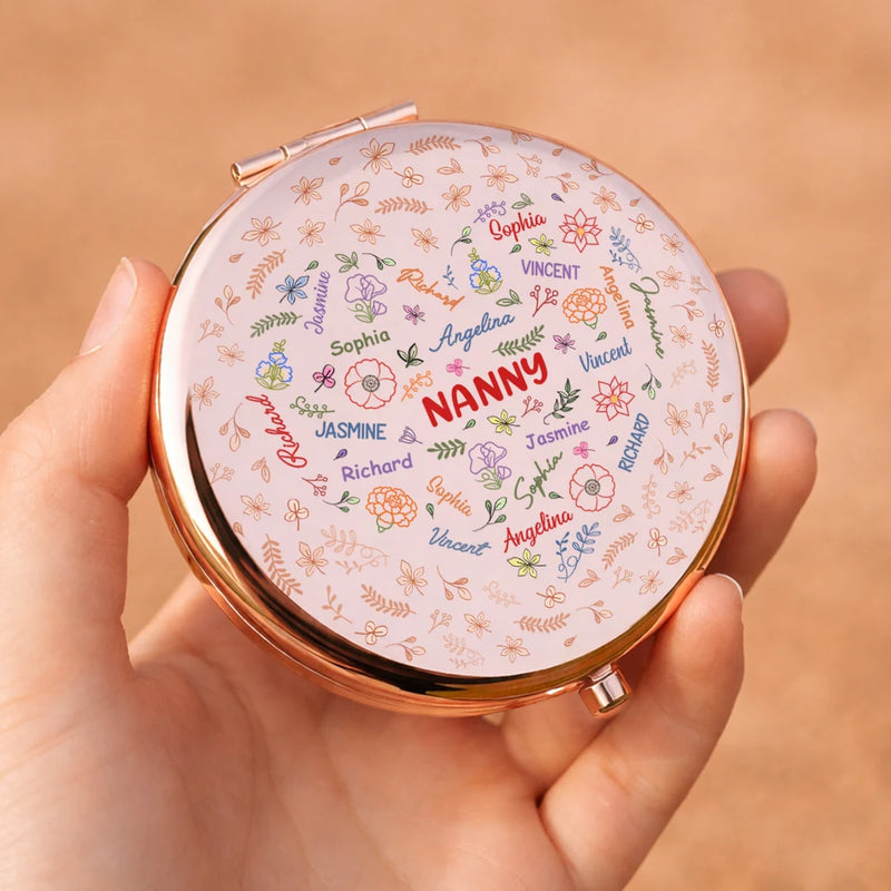 Gift For Grandma,Gift For Mother,Love,Happy - Grandma Mom Birth Flower Blooming In Love - Personalized Compact Mirror
