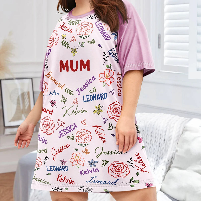 Gift For Grandma,Gift For Mother,Love,Happy - Grandma Mom Birth Flower Blooming In Love - Personalized Women's Sleep Tee